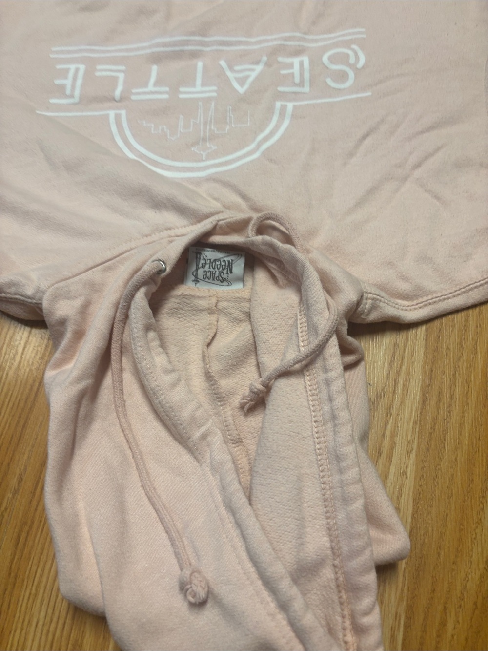 Space Needle  Pale Pink hooded  Pullover with White Print Size L